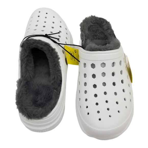 Joybees White Washable Removable Fur Lined Slip On Garden Clogs 6 8 9 10 11 - Picture 5 of 8